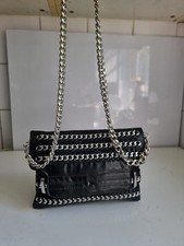 ZARA DESIGNER WOMENS BLACK VEGAN LEATHER SHOULDER PURSE CLUTCH CROSSBODY HANDBAG