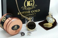 12g Shotgun GIFT HAMPER Cartridge Gold Pocket Watch Shooting Gun Cufflinks Set