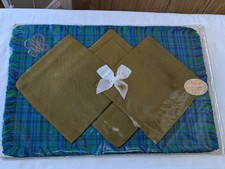 vintage blue & green woven placemat table setting for 4 persons & napkins UNUSED