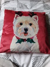 Red Velour Christmas Westie Dog Cushion Cover & Cushion