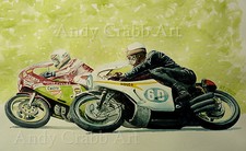 Mike Hailwood Honda Ducati watercolour print by Andy Crabb  Motorcycle  IOM #316