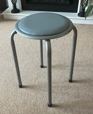 Small round metal pipe stool - firm padded seat - Grey - Good condition