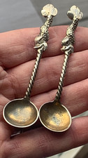 2 x Victorian 1873 Sterling Silver Salt Spoons With Fish Handles (C469)