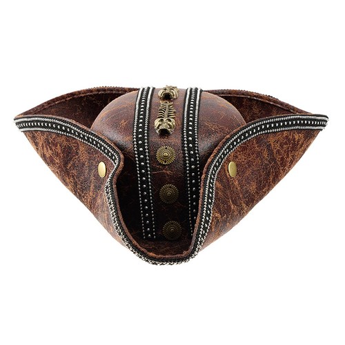 Leather pirate tricorn hat - pu,