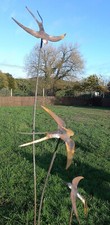 Darting Swallows Metal Border Plant Stake Garden Ornament - 3 Birds (175cm Tall)