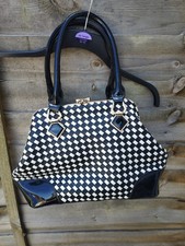 dogtooth black and white check black patent handbag