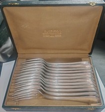 Vintage Cased Set 12 Christofle Silver Plate Heavyweight Dinner Forks 'America'