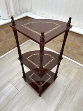 Antique Vtg Brown Gold Wooden Corner Shelving Unit Table Shelve Furniture 73cm