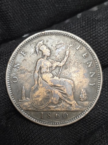 1860 victoria one - penny, coin