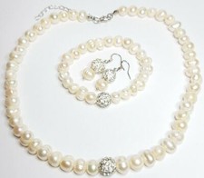Cultured Freshwater Pearl Necklace Bracelet Earring Set suite Baroque Pearl 