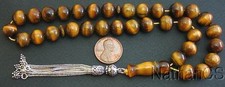 PRAYER BEADS TESBIH KOMBOLOI TIGER EYE & STERLING 10MM BEADS PERFECT COMPLETE