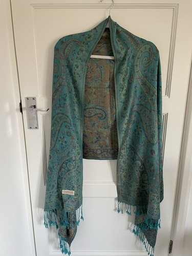 Teal paisley cashmere silk - teal,