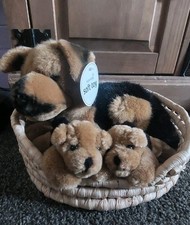 Vintage German Shepherd Dog With Puppy Soft Plush In Basket