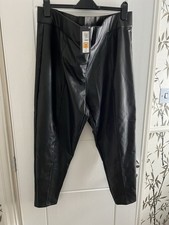 Marks and Spencer Black Pu Leather Trousers Size 24 Short Inside Leg 25 Inch NEW