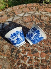Rare Pair Antique English Porcelain Tea Bowl Caughley Chinoiserie ? 18thc/19thc