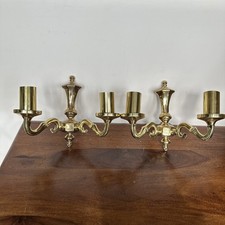 Old Pair Of gold brass Metal  Light Double Candle Wall Light  Sconces