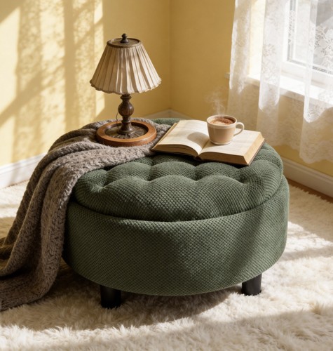 Round tufted storage ottoman - tufted,