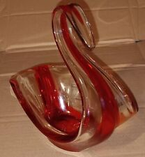 Red Coloured Decorative Glass Swan Figurine Approximately From 1960s - 1970s