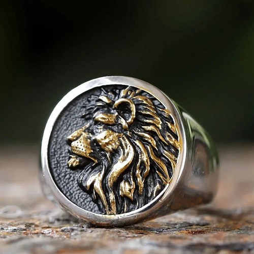 Men vintage lion head ring - lion,