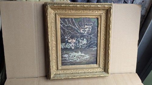 Framed oil board painting - on,