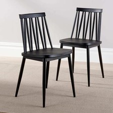 Pair Dining Chairs Black Iron Tube Legs PP Seat Retro Slat Back Diner Seconds