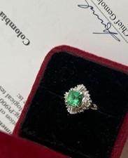Certified Natural Colombian Emerald&Diamond Platinum Ring E1.15ct D.44ct, 5.94g