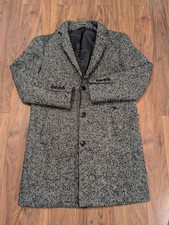 Zara Textured Overcoat Coat Jacket - Grey/Black - L