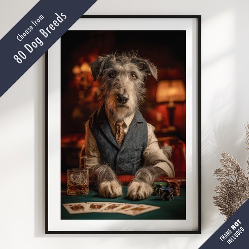 Dog playing poker portrait - playing,