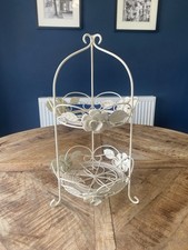 Pretty Vintage Cream Metal 2 Tier Cakestand / Fruit Stand  - Cottagecore 