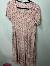 Primark White And Pink Flowery Dress Size 12 Excellent Condition