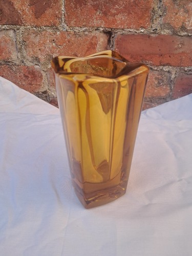 Vintage czech amber glass vase - czech,