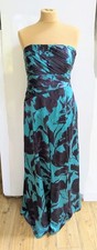 Monsoon Originals Silk Flora Print Maxi Dress Teal Purple Size 12 Petite Shorted
