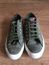 CONVERSE KHAKI GREEN SUEDE RIBBON STRIPE RARE TRAINERS,EX.COND. 5.5 £65 REDUCED