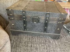Vintage Wooden Storage Chest Trunk with Decorative Pattern