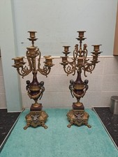 Pair of Vintage Brevettato Large Gilt & Red Marble 6+1 Arm  Italian Candelabra