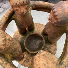 Vintage Mexican huge circle of friends clay pre columbian style candle holder