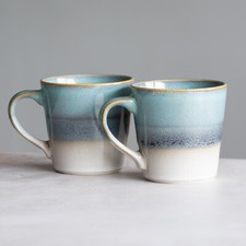 Set of 2 Grey & Blue Fade Coffee Mugs 400ml Stoneware Reactive Glazed Tea Cups