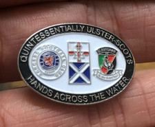 RARE RANGERS-GLENTORAN ULSTER SCOTS HANDS ACROSS THE WATER ENAMEL PIN BADGE