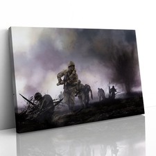 American Soldiers WWII Battlefield Canvas Framed Print Picture Wall Art