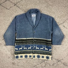 VTG button shawl neck fleece cardigan jacket winter animal print Womens Medium