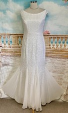 Evening Dress 12 Cream White Sequin Quiz Chiffon Ballgown Wedding Occasion Event