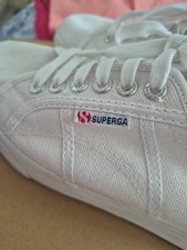 Superga White Platform Plimsolls, Sz 6 (Sized Large) Worn Only Handful Of Times
