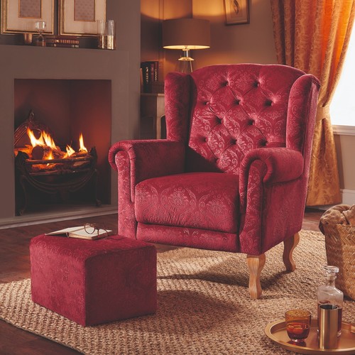 Velvet armchair with footstool - armchair,