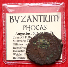 Phocas AE29 Follis 606AD Genuine Byzantine Coin  & Coin Wallet