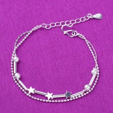 Beautiful  Star Linked Charm Bracelet 925 Sterling Silver Women's Girls Gifts UK