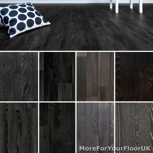 Black wood plank vinyl - black,