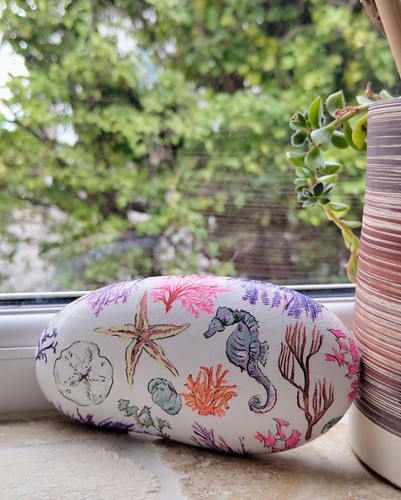 Nautical painted pebble rock - painted,