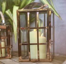 Azura Outdoor Garden Lantern Candle Holder Rose Gold Metal Frame Glass Panels