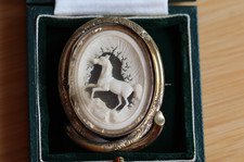 Victorian Antique Pinchbeck Carved Horse Brooch Gold Tone