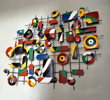 VINTAGE LARGE MID-CENTURY MODERN METAL MIRO-STYLE WALL SCULPTURE